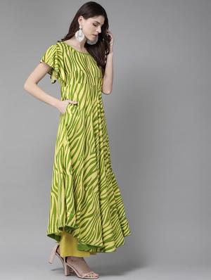 yellow viscose anarkali kurta - 17434048 - Standard Image - 2
