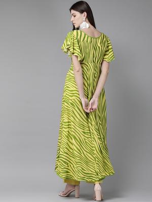 yellow viscose anarkali kurta - 17434048 - Standard Image - 3