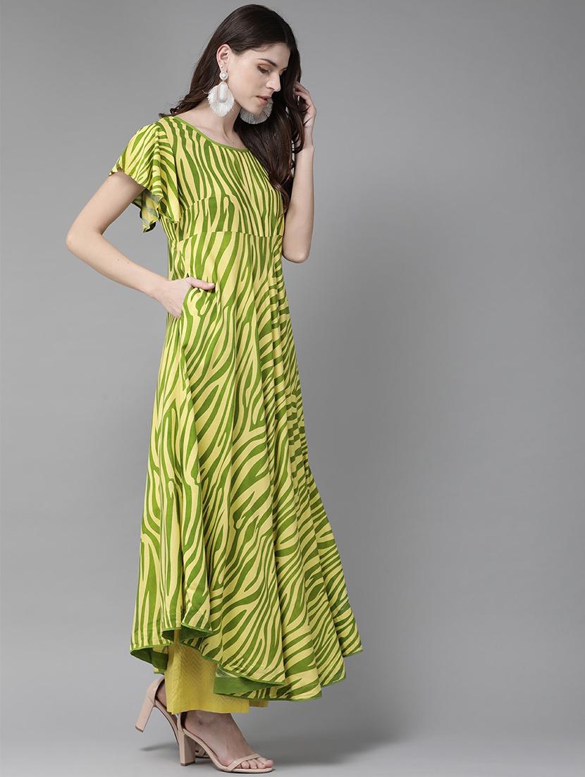 yellow viscose anarkali kurta - 17434048 - Zoom Image - 2