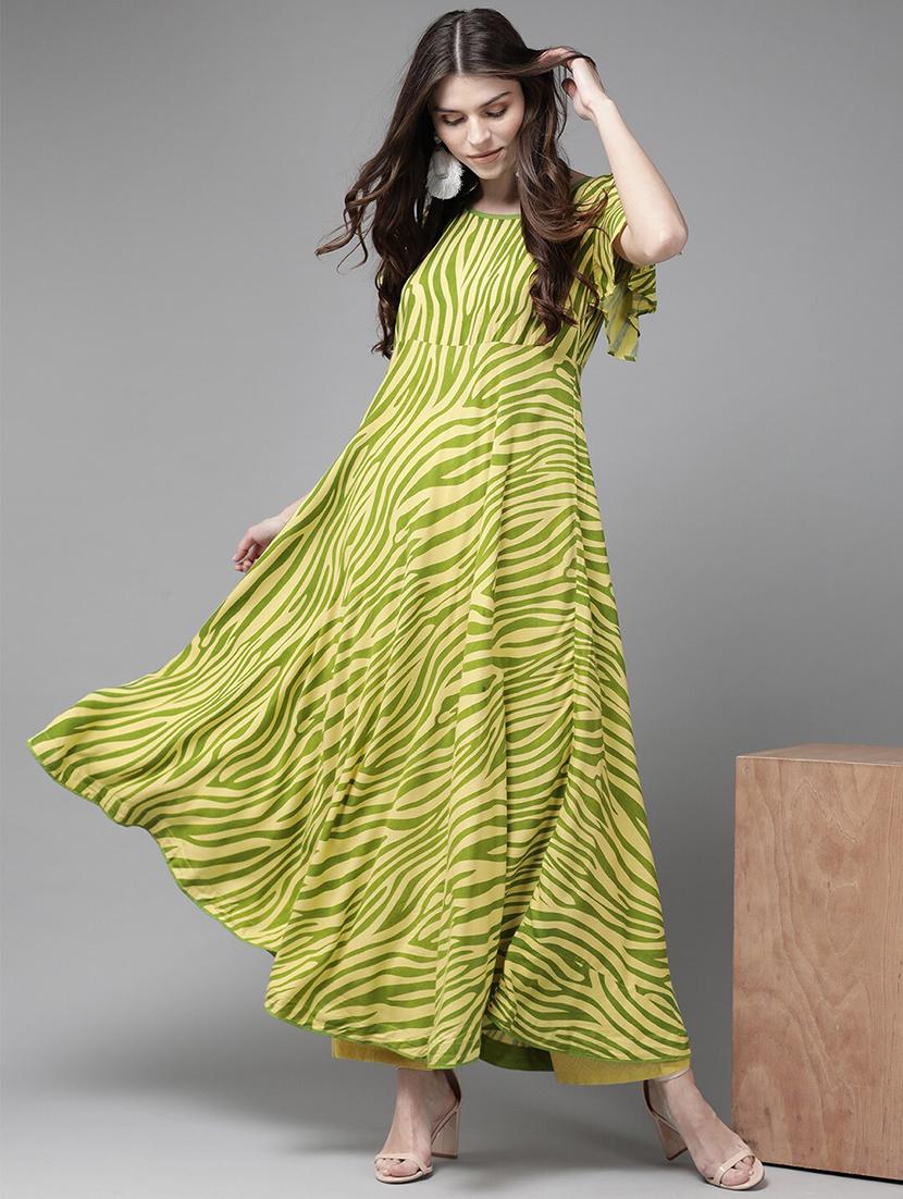 yellow viscose anarkali kurta - 17434048 - Zoom Image - 4