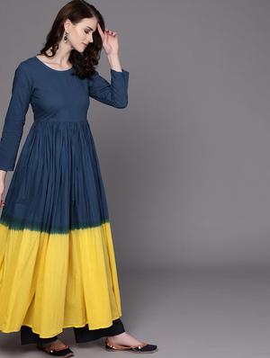 ombre tiered flare navy kurta - 17434062 - Standard Image - 2