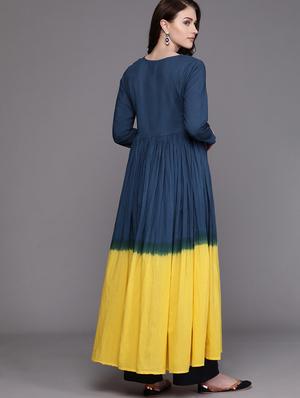 ombre tiered flare navy kurta - 17434062 - Standard Image - 3