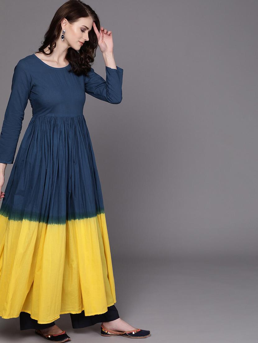 ombre tiered flare navy kurta - 17434062 - Zoom Image - 2