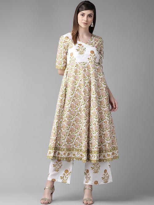 white cotton anarkali kurta - 17434066 - Standard Image - 1
