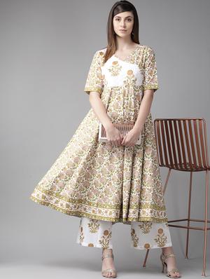 white cotton anarkali kurta - 17434066 - Standard Image - 4