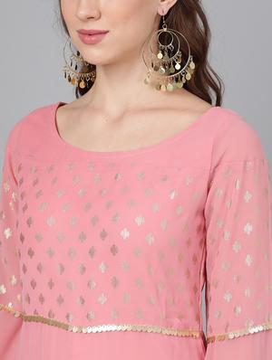 foil print slit sleeves straight kurta - 17434105 - Standard Image - 4