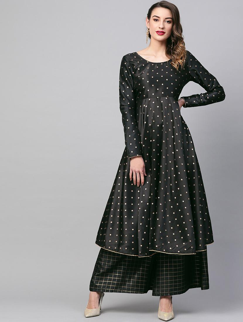 golden woven anarkali kurta - 17434246 - Zoom Image - 1