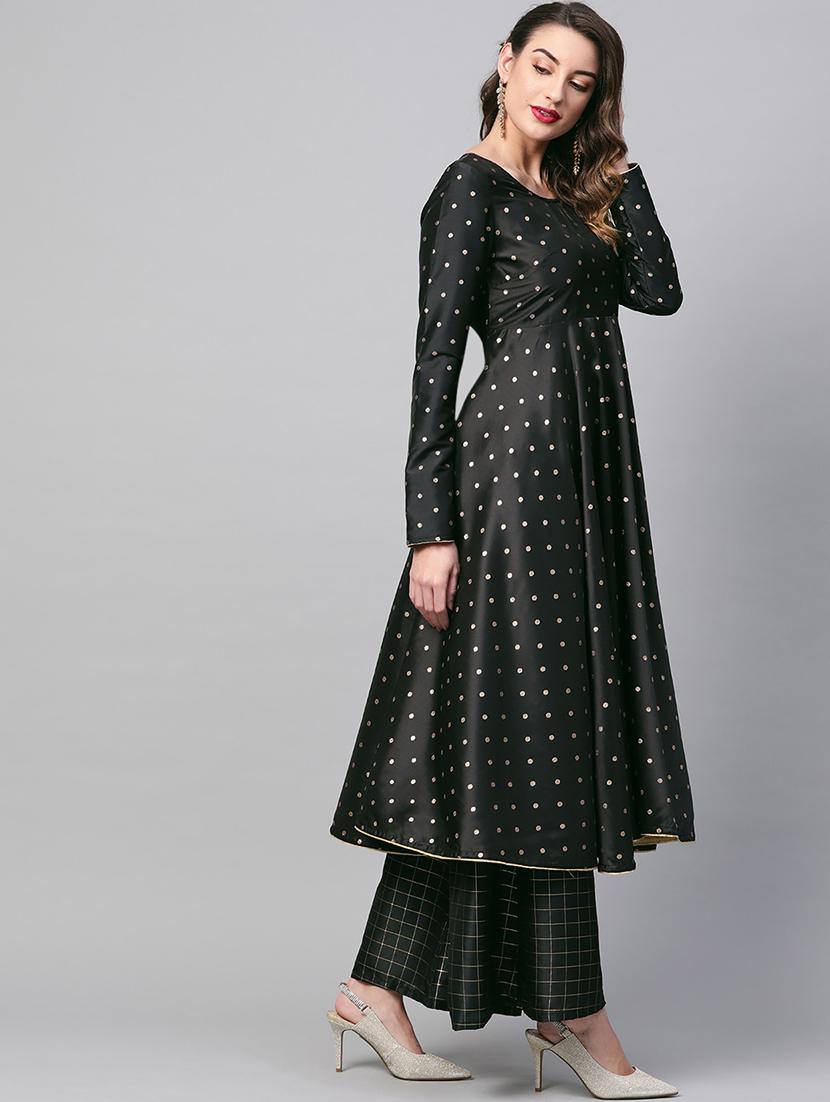 golden woven anarkali kurta - 17434246 - Zoom Image - 2