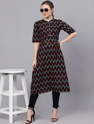 ikat a-line kurta - 17434276 - Standard Image - 6