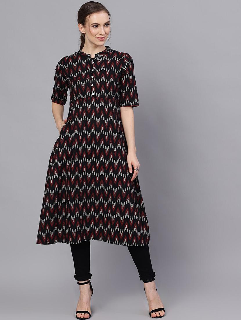 ikat a-line kurta - 17434276 - Zoom Image - 2