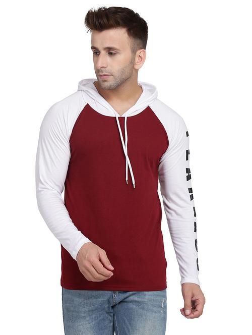 maroon printed color block hooded t-shirt - 17434365 - Very Small Image - 1