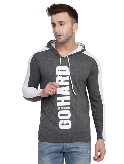 grey printed hooded t-shirt - 17434370 - Standard Image - 1