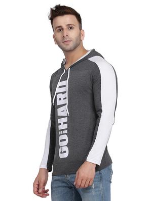 grey printed hooded t-shirt - 17434370 - Standard Image - 2