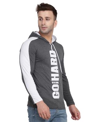 grey printed hooded t-shirt - 17434370 - Standard Image - 3