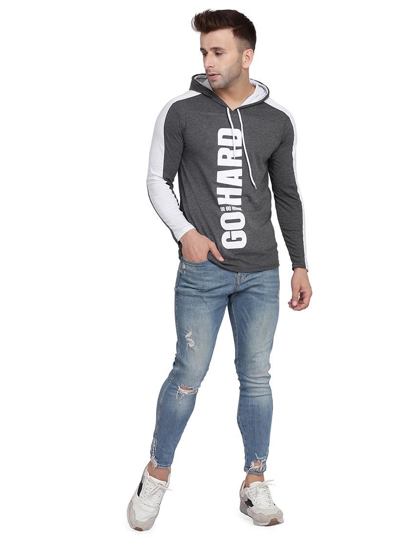 grey printed hooded t-shirt - 17434370 - Zoom Image - 5