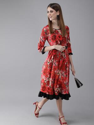 round neck floral a-line dress - 17434386 - Standard Image - 3