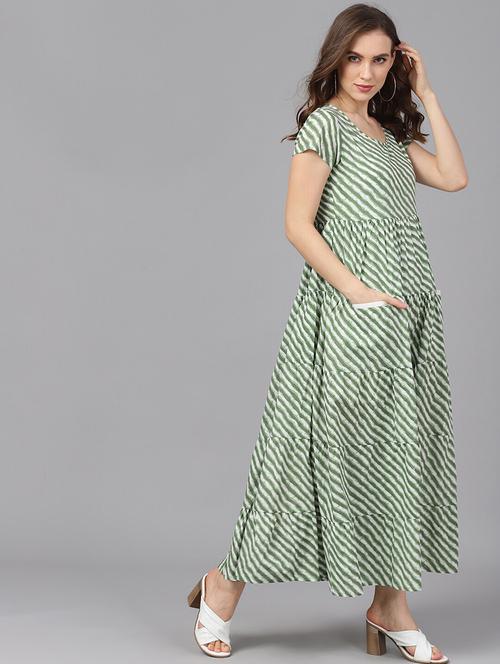 round neck striped flared dress - 17434410 - Standard Image - 1