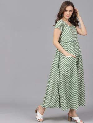 round neck striped flared dress - 17434410 - Standard Image - 2