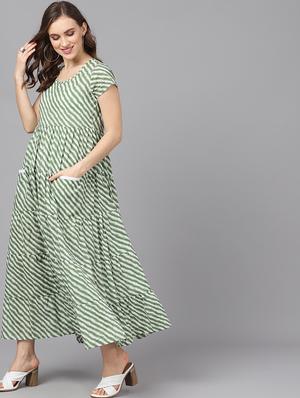 round neck striped flared dress - 17434410 - Standard Image - 3