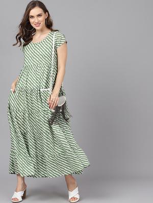 round neck striped flared dress - 17434410 - Standard Image - 5