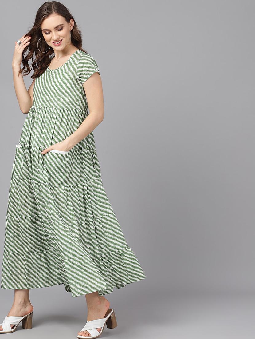 round neck striped flared dress - 17434410 - Zoom Image - 3