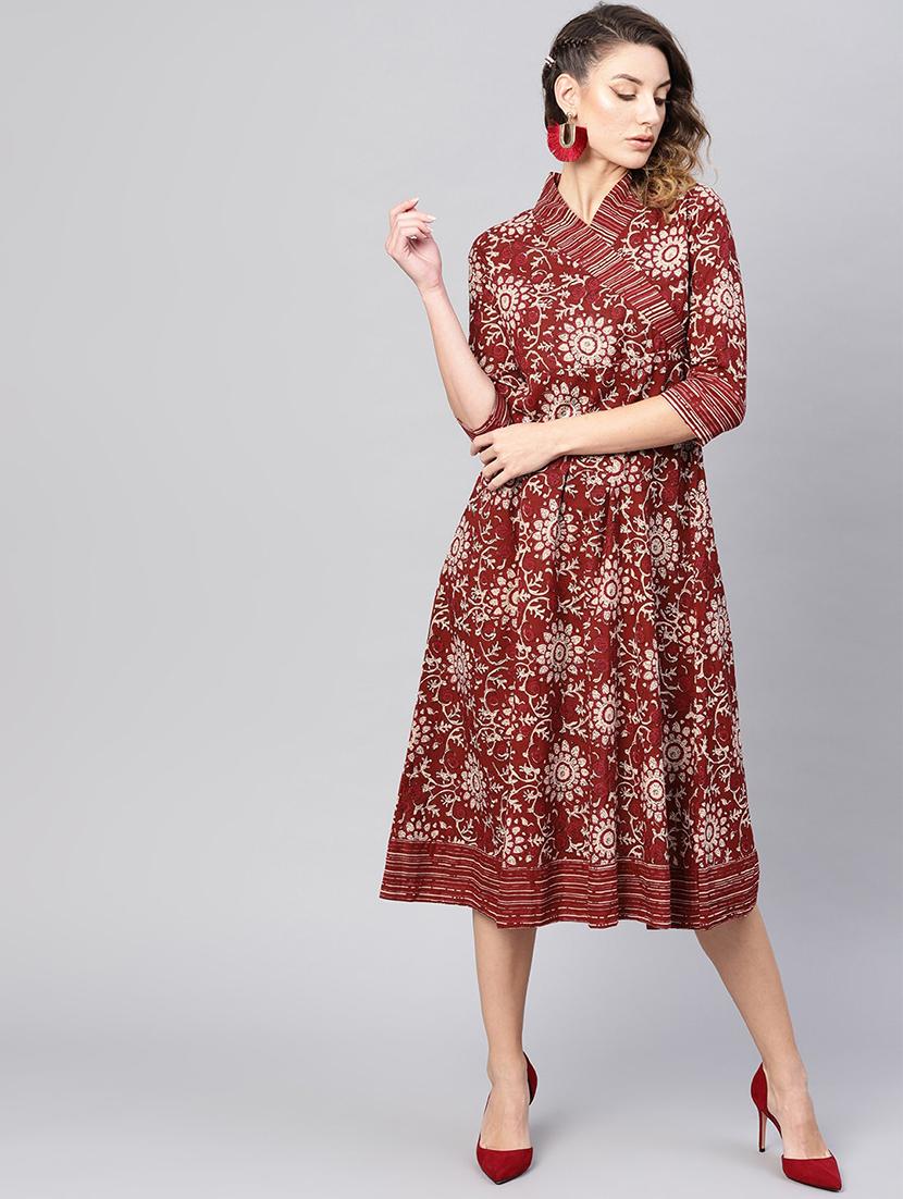 overlap neck floral wrap dress - 17434516 - Zoom Image - 1