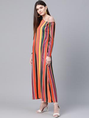single shoulder striped maxi dress - 17434621 - Standard Image - 2