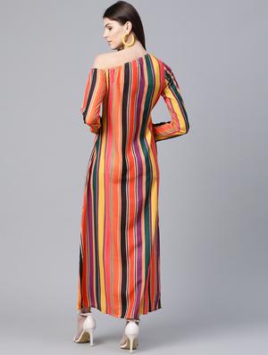 single shoulder striped maxi dress - 17434621 - Standard Image - 3