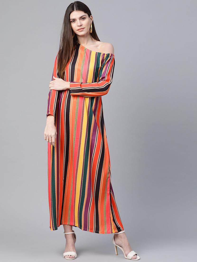 single shoulder striped maxi dress - 17434621 - Zoom Image - 1
