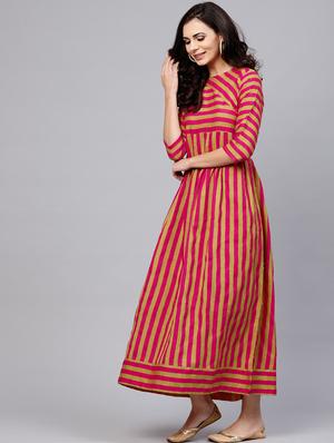 round neck striped maxi dress - 17434702 - Standard Image - 2
