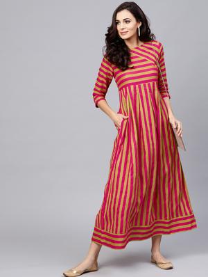 round neck striped maxi dress - 17434702 - Standard Image - 3