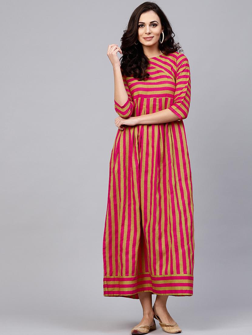 round neck striped maxi dress - 17434702 - Zoom Image - 1