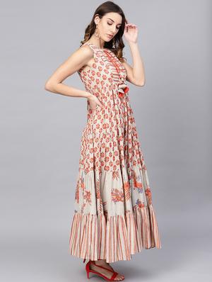 tie up neck printed maxi dress - 17434819 - Standard Image - 2
