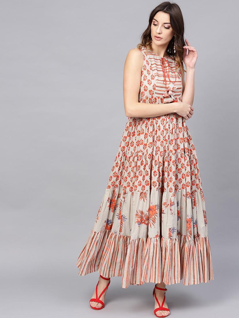 tie up neck printed maxi dress - 17434819 - Zoom Image - 1