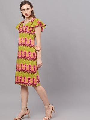 v-neck printed a-line dress - 17434847 - Standard Image - 2