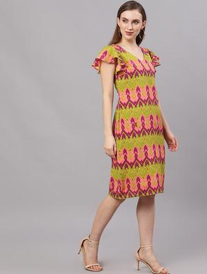 v-neck printed a-line dress - 17434847 - Standard Image - 3