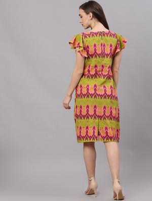 v-neck printed a-line dress - 17434847 - Standard Image - 4