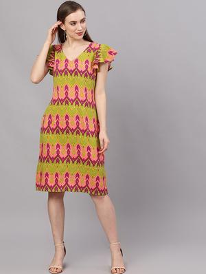 v-neck printed a-line dress - 17434847 - Standard Image - 5