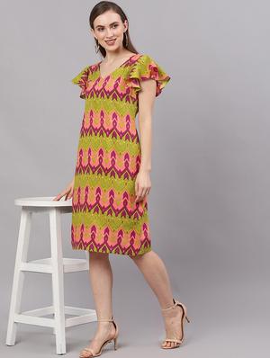 v-neck printed a-line dress - 17434847 - Standard Image - 6