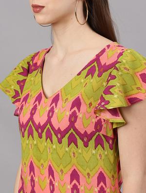 v-neck printed a-line dress - 17434847 - Standard Image - 7