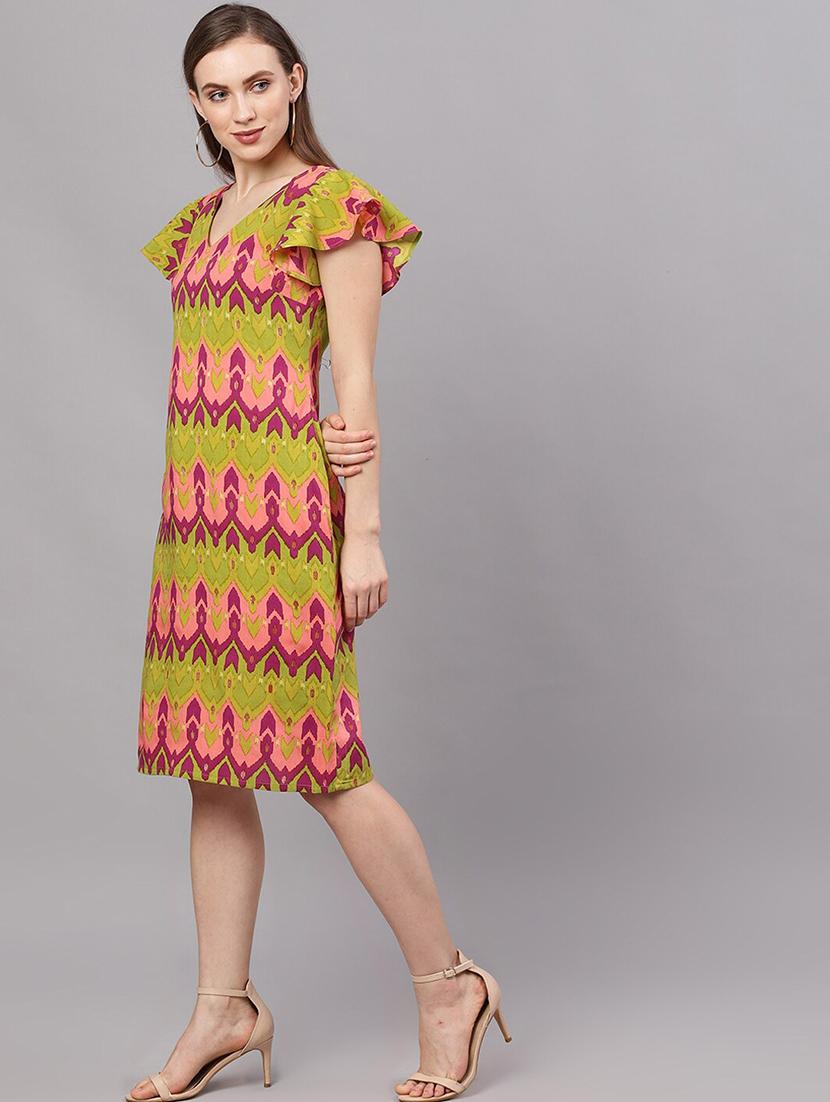 v-neck printed a-line dress - 17434847 - Zoom Image - 2
