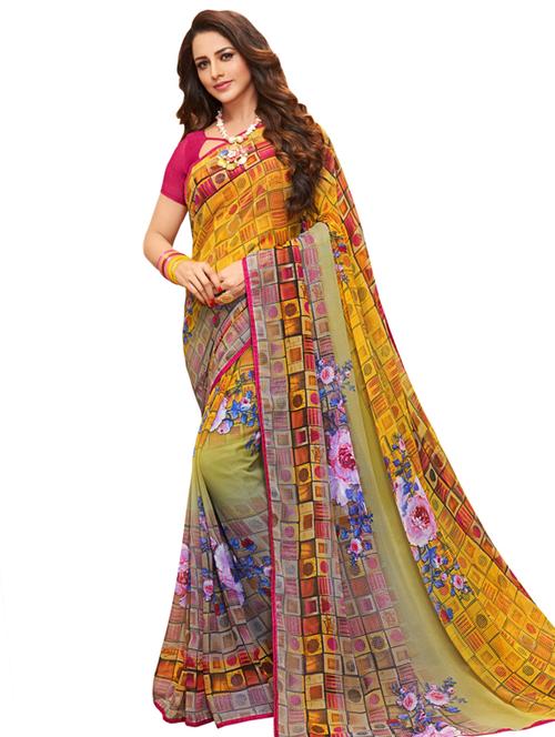 check printed saree with blouse - 17435073 - Standard Image - 1