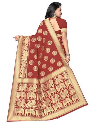 maroon banarasi saree with blouse - 17435169 - Standard Image - 2