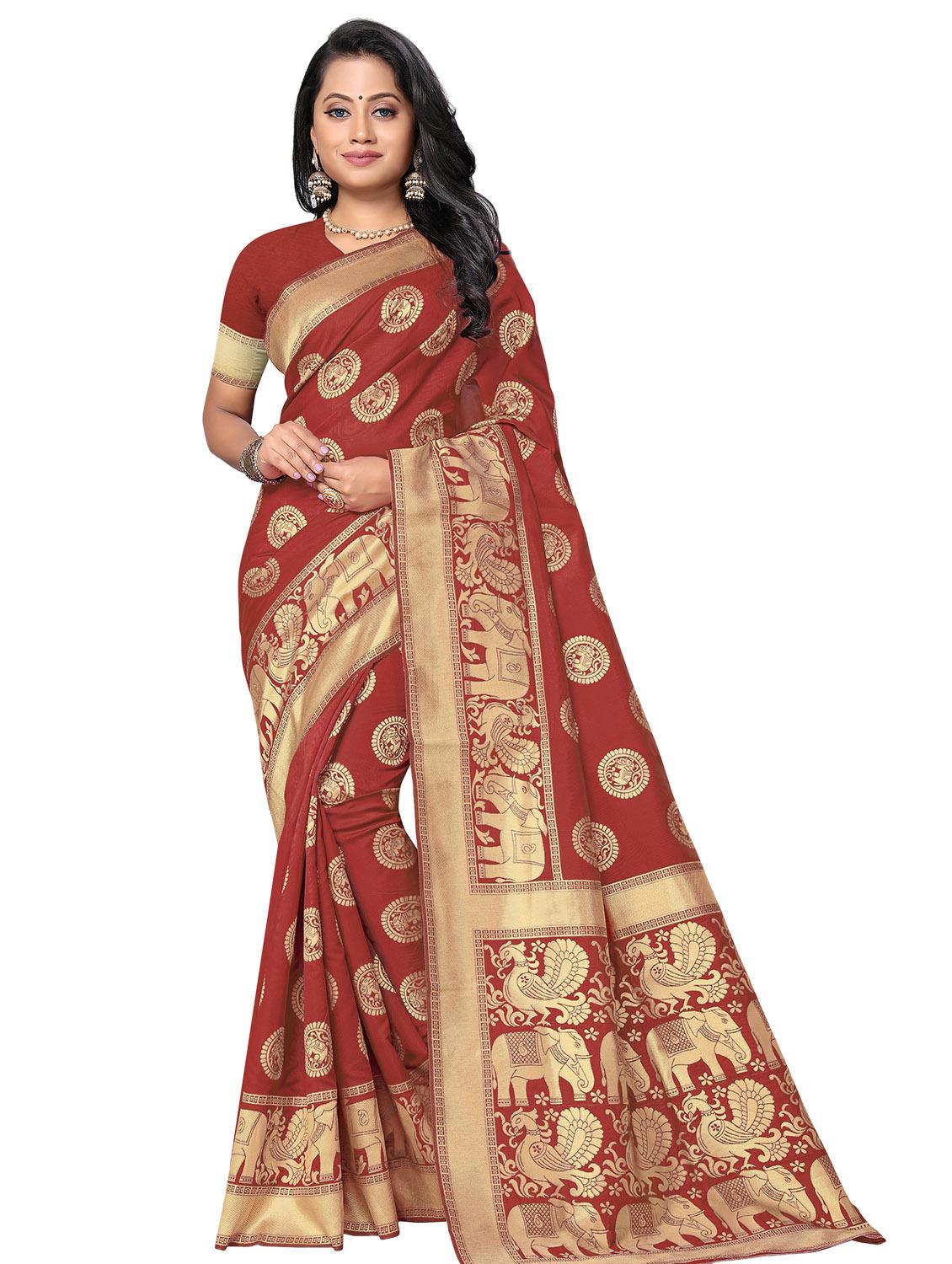 maroon banarasi saree with blouse - 17435169 - Zoom Image - 1
