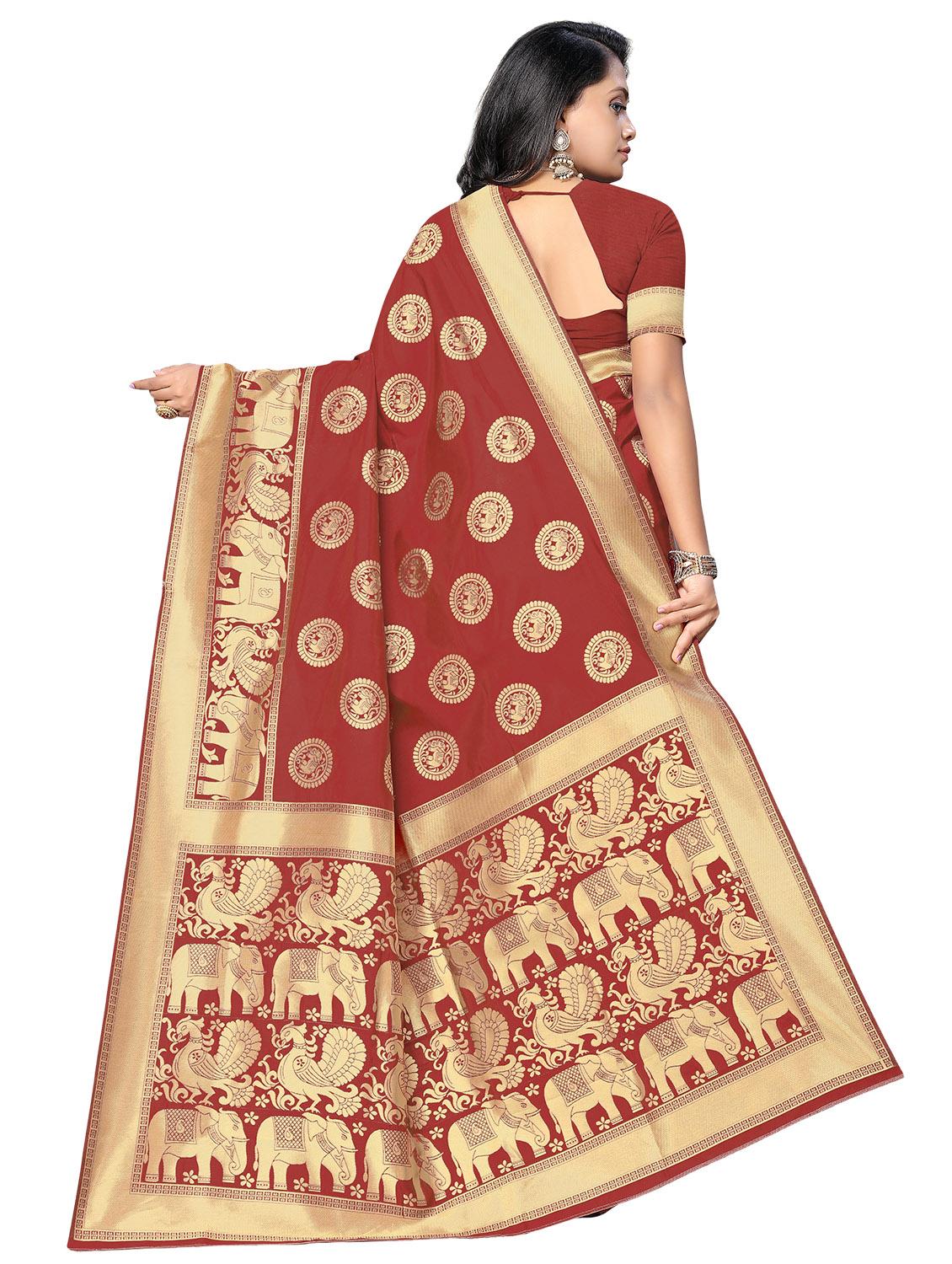 maroon banarasi saree with blouse - 17435169 - Zoom Image - 2