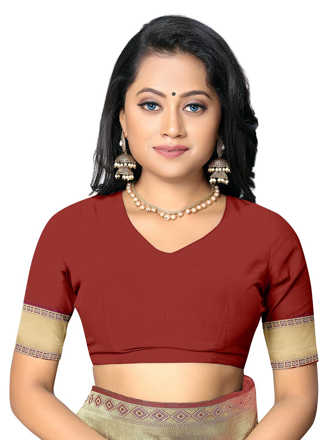 maroon banarasi saree with blouse - 17435169 - Zoom Image - 3