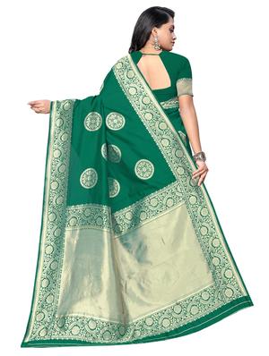 bottle green banarasi saree with blouse - 17435171 - Standard Image - 2