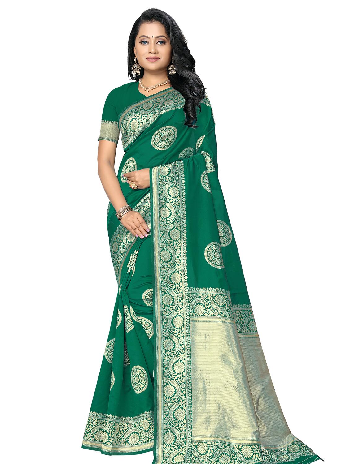 bottle green banarasi saree with blouse - 17435171 - Zoom Image - 1