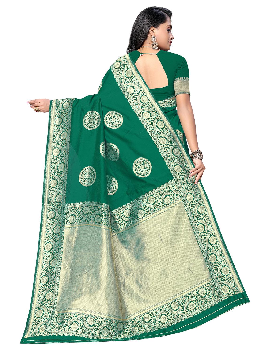 bottle green banarasi saree with blouse - 17435171 - Zoom Image - 2