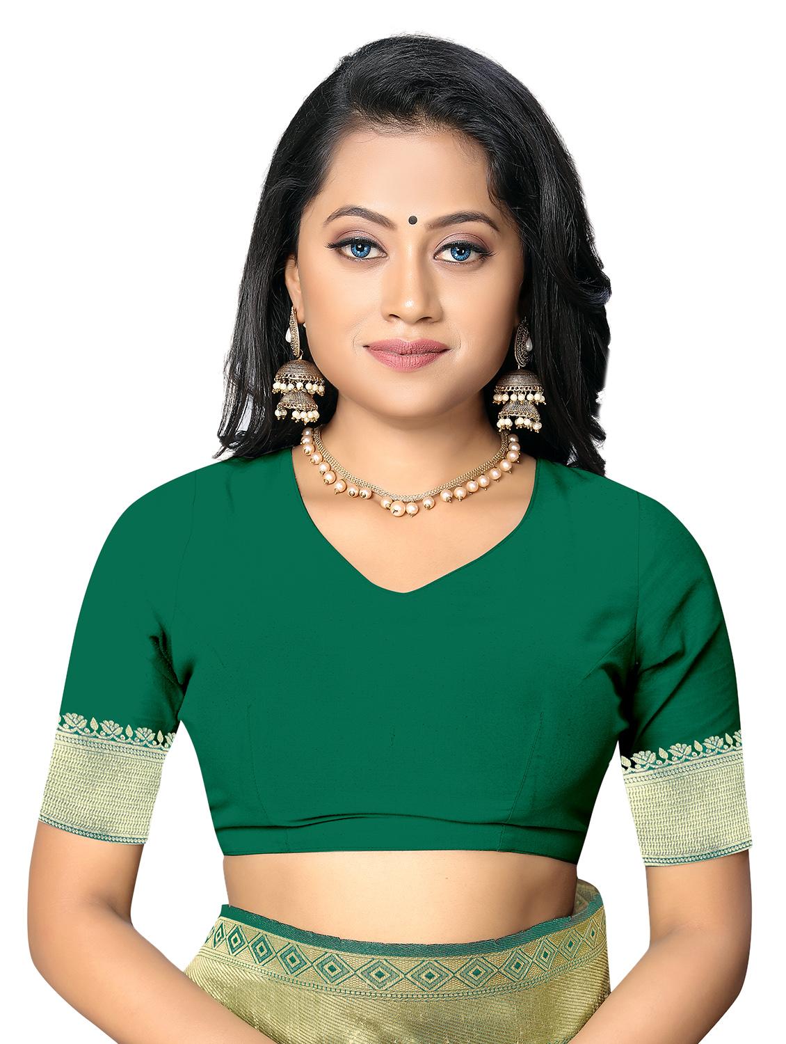 bottle green banarasi saree with blouse - 17435171 - Zoom Image - 3